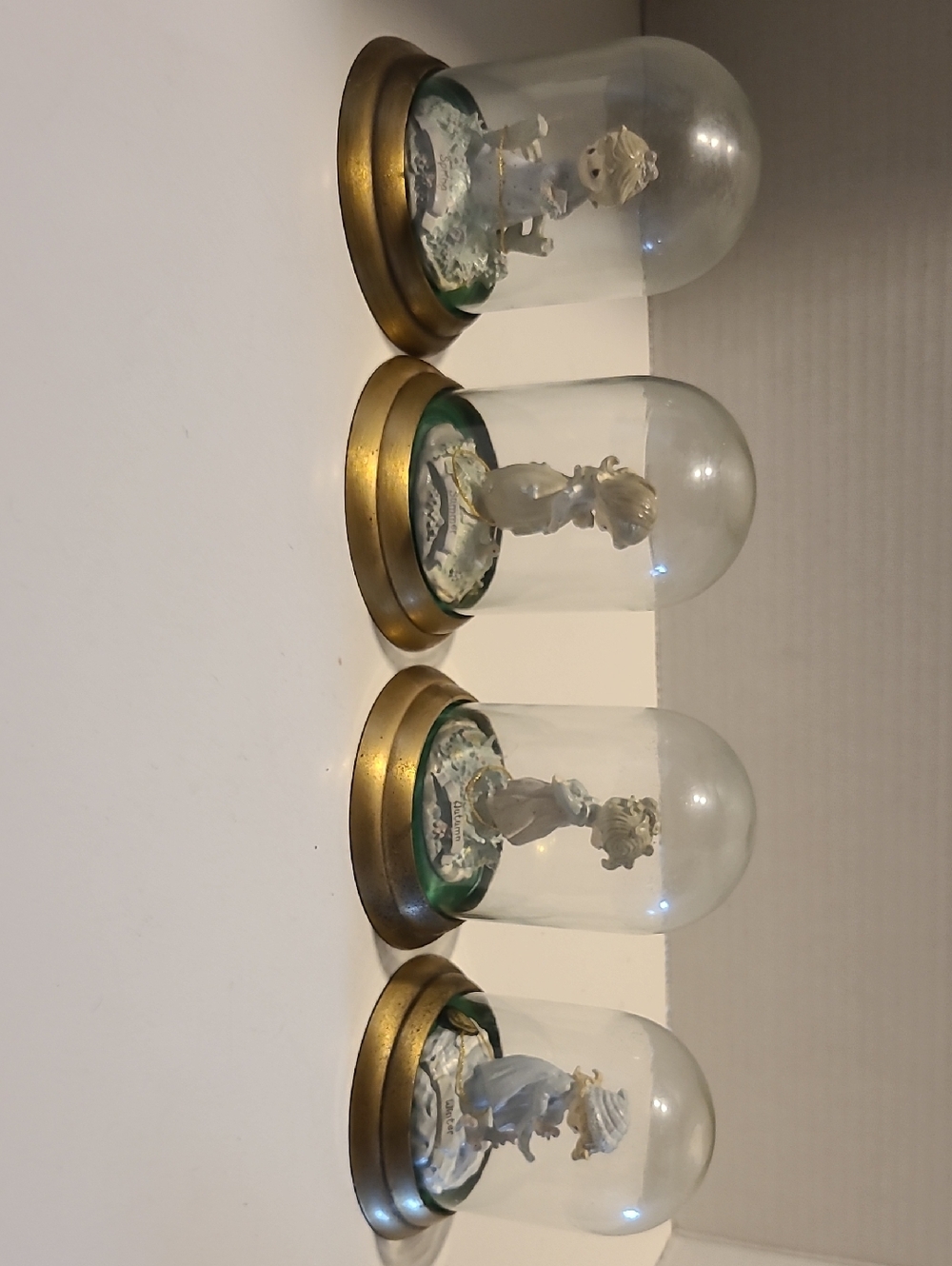 Precious Moments Pewter Four Seasons Figurines in Glass Domes with Gold Bases